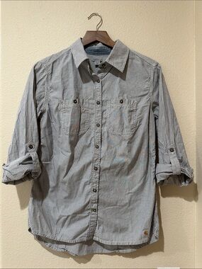 Carhartt Women’s Blue & White Pinstripe Button-Down Shirt